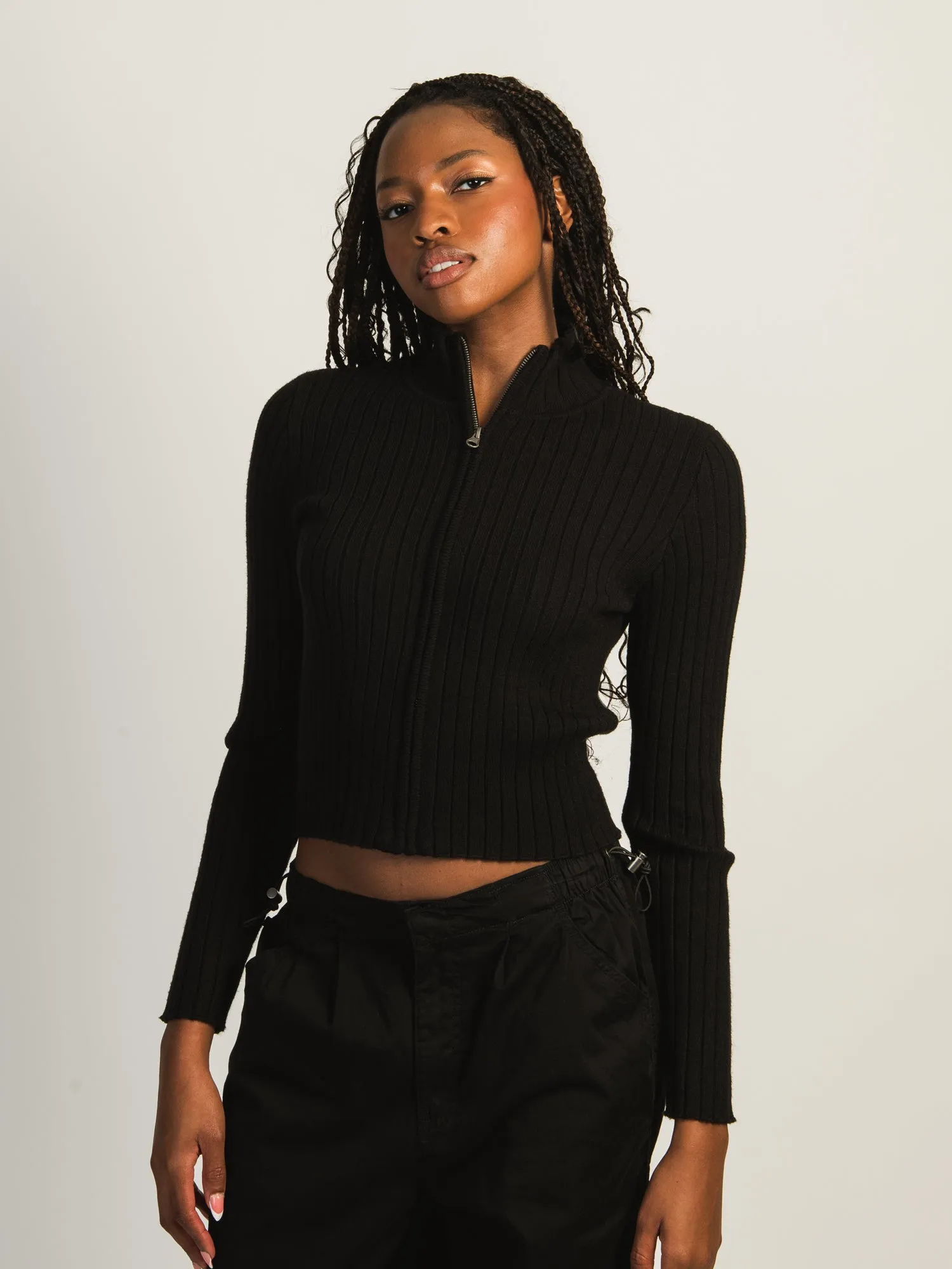 HARLOW RIBBED MOCKNECK ZIP UP - BLACK sold by Harlow product image thumbnail 2