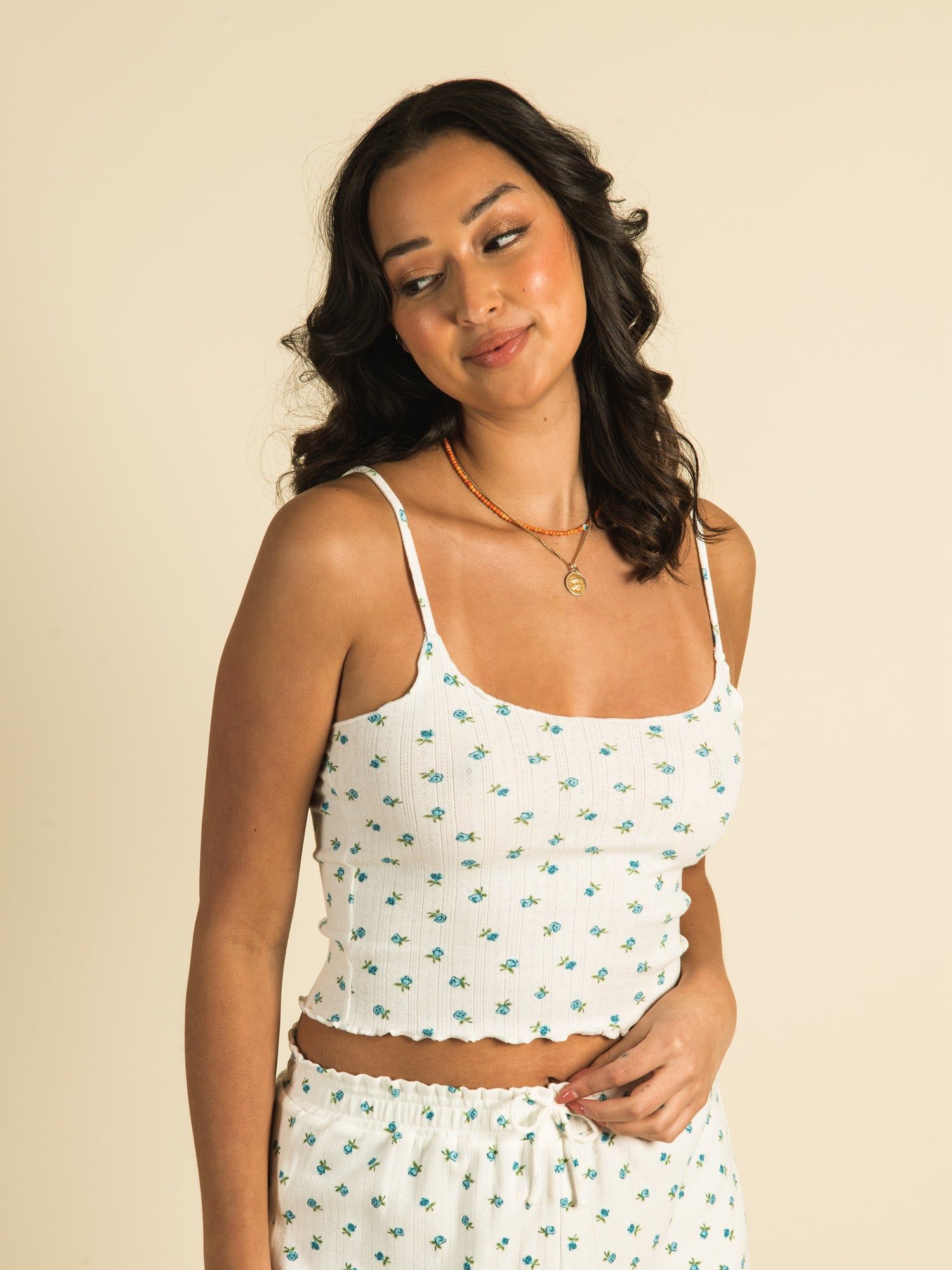 HARLOW POINTELLE DITSY RUFFLE TANK TOP sold by Harlow