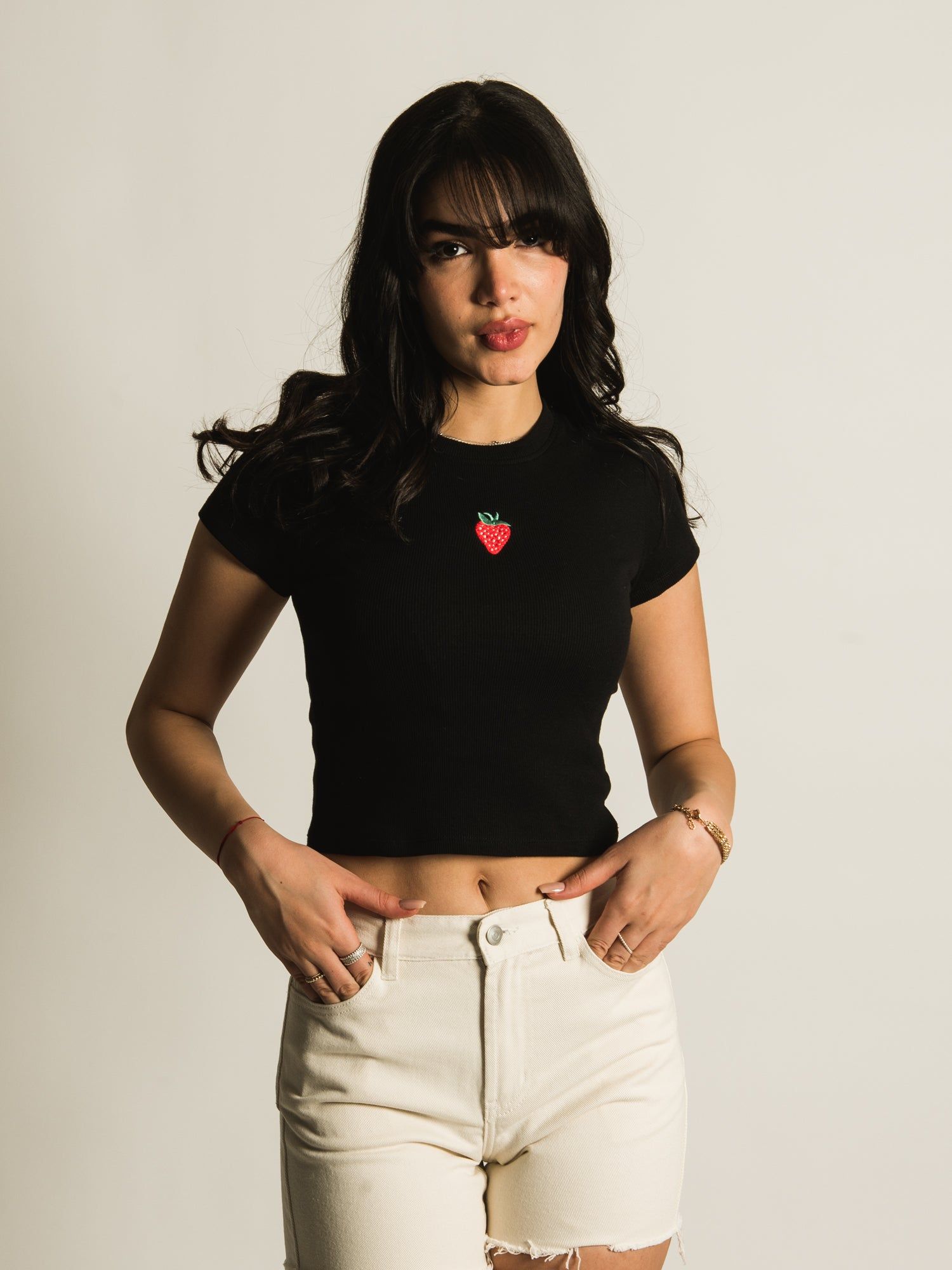 HARLOW RIBBED EMBROIDERED BABY TEE sold by Harlow product image thumbnail 2