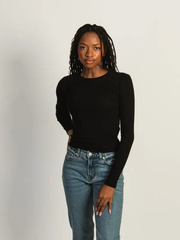 HARLOW ESSENTIAL LONG SLEEVE CREWNECK - BLACK sold by Harlow