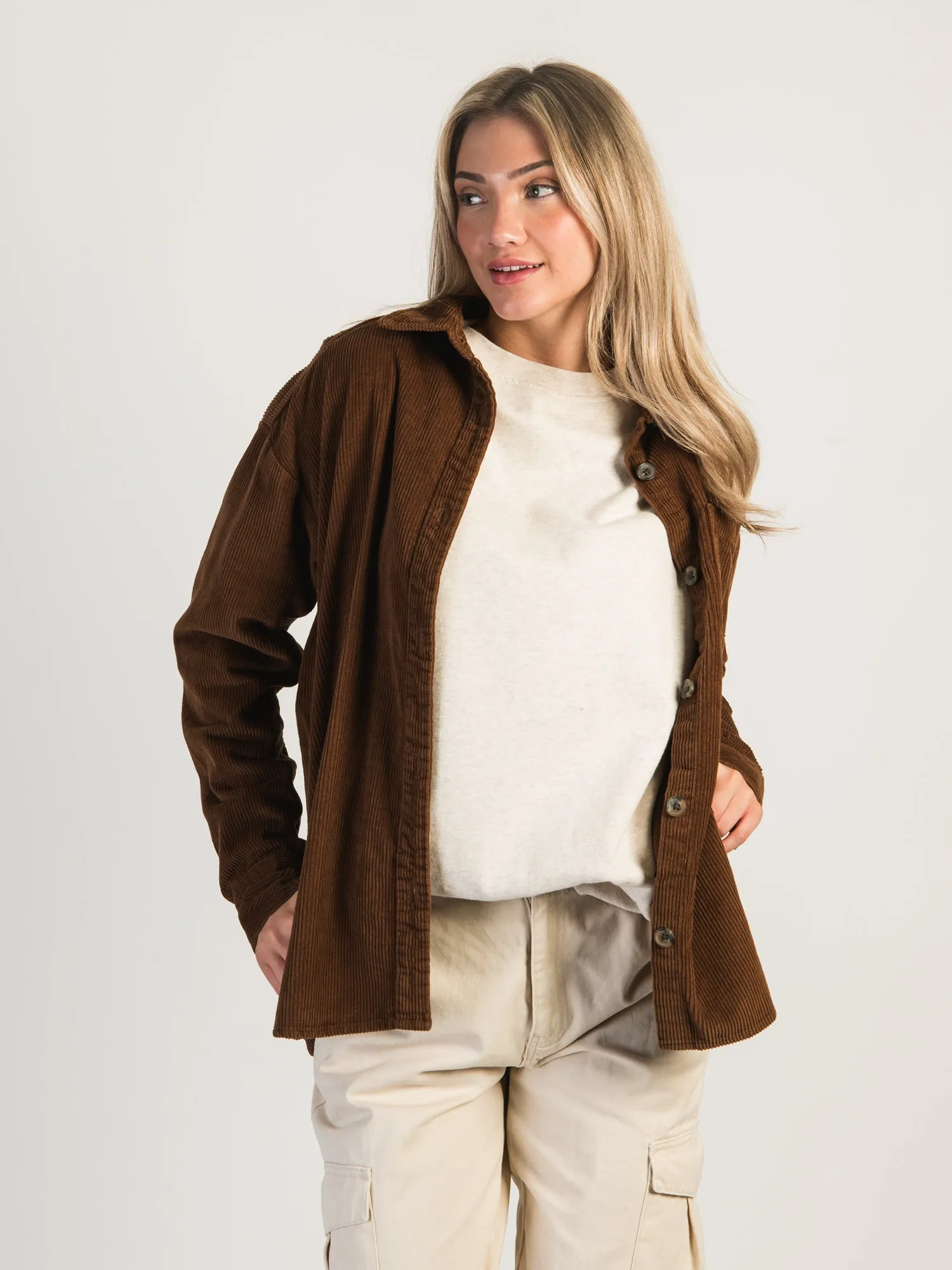 HARLOW CHRISSY CORD SHIRT - COGNAC sold by Harlow