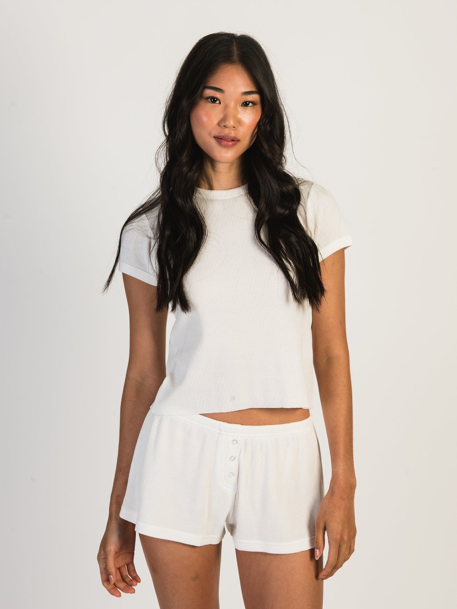 HARLOW ALLIE WAFFLE T-SHIRT - CREAM sold by Harlow