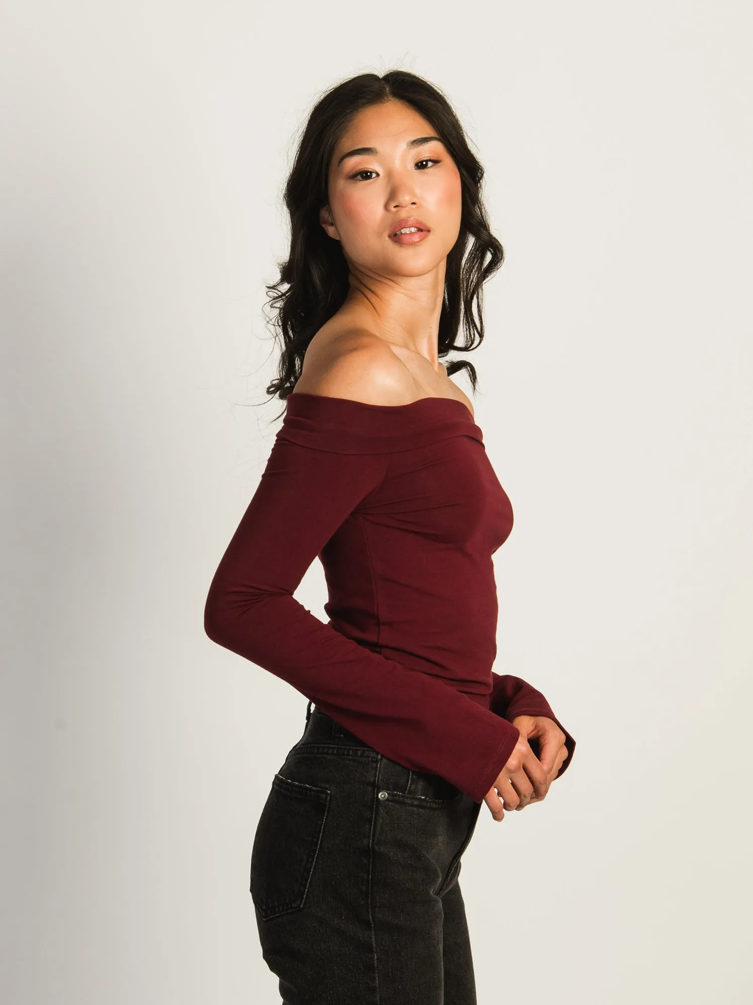 HARLOW KAITLYN OFF-THE-SHOULDER LONG SLEEVE - BURGUNDY sold by Harlow product image thumbnail 2