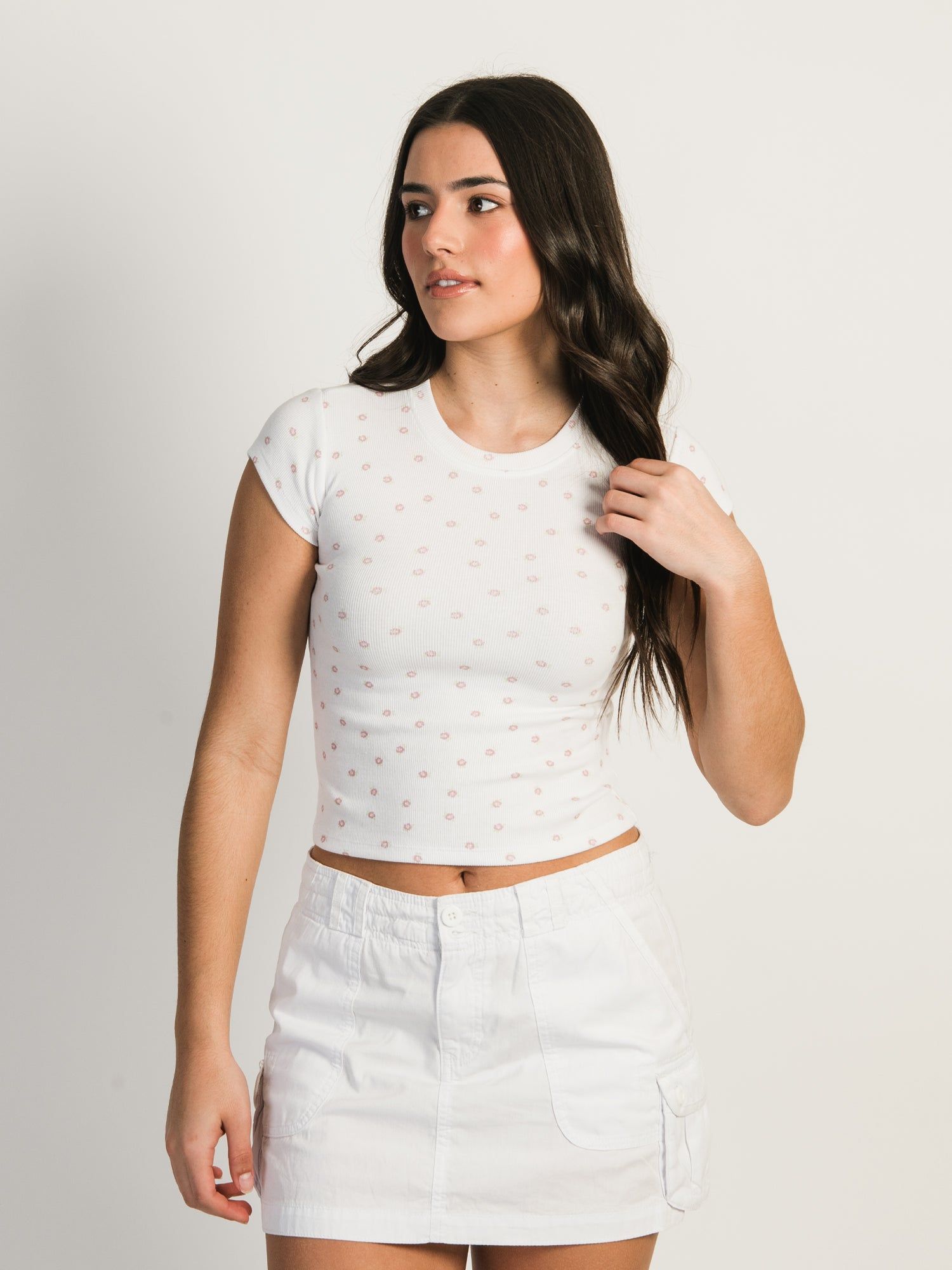 HARLOW DITSY RIBBED BABY TEE - BABY PINK sold by Harlow