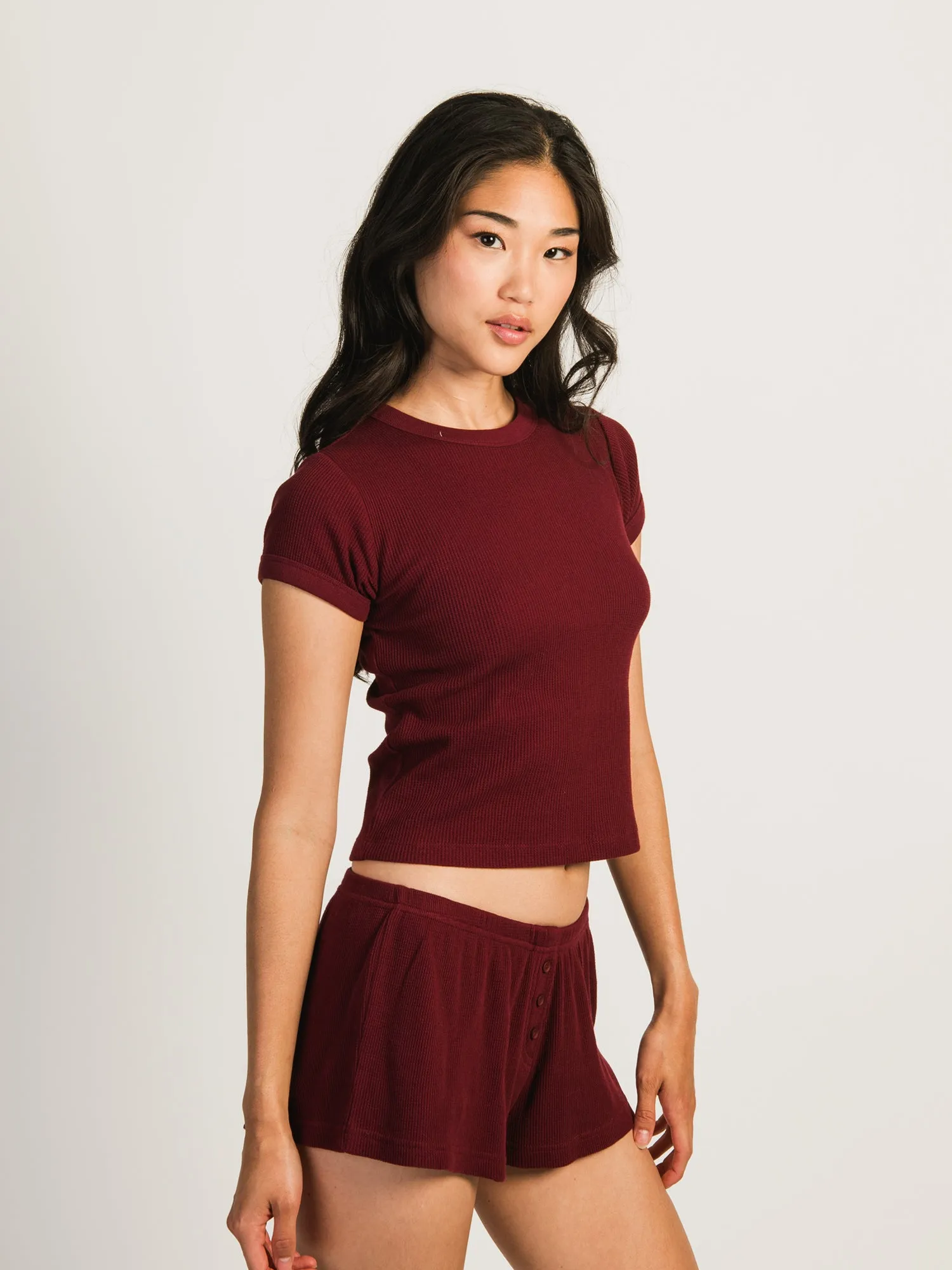 HARLOW ALLIE WAFFLE TEE - BURGUNDY sold by Harlow product image thumbnail 2