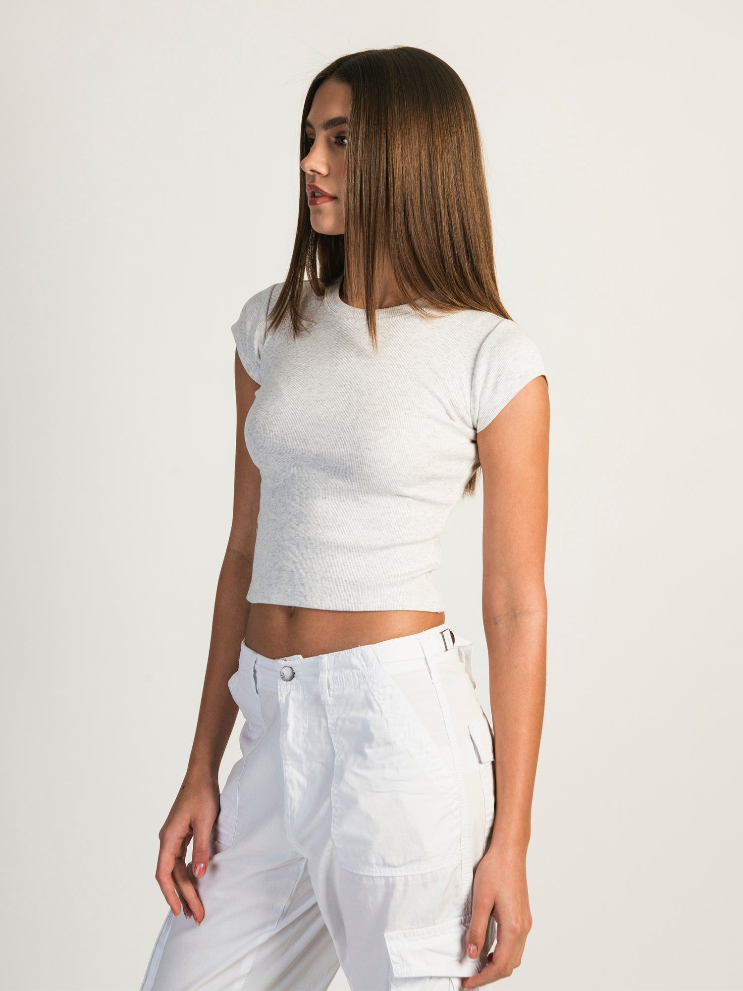 HARLOW RIBBED BABY MELANGE TEE - HEATHER CLOUD WHITE sold by Harlow product image thumbnail 2