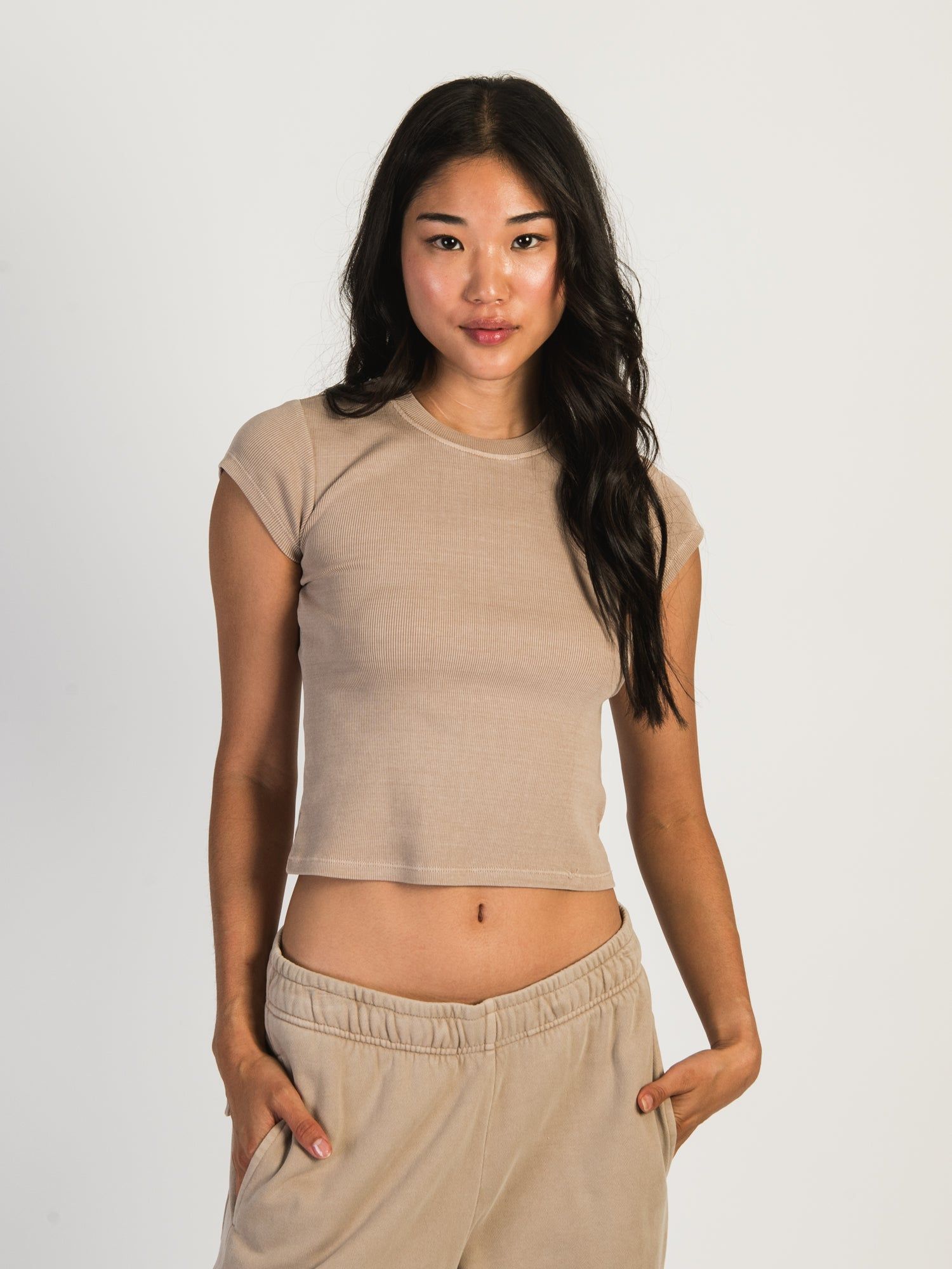 HARLOW RIBBED SHORT SLEEVE BABY TEE - MOCHA sold by Harlow