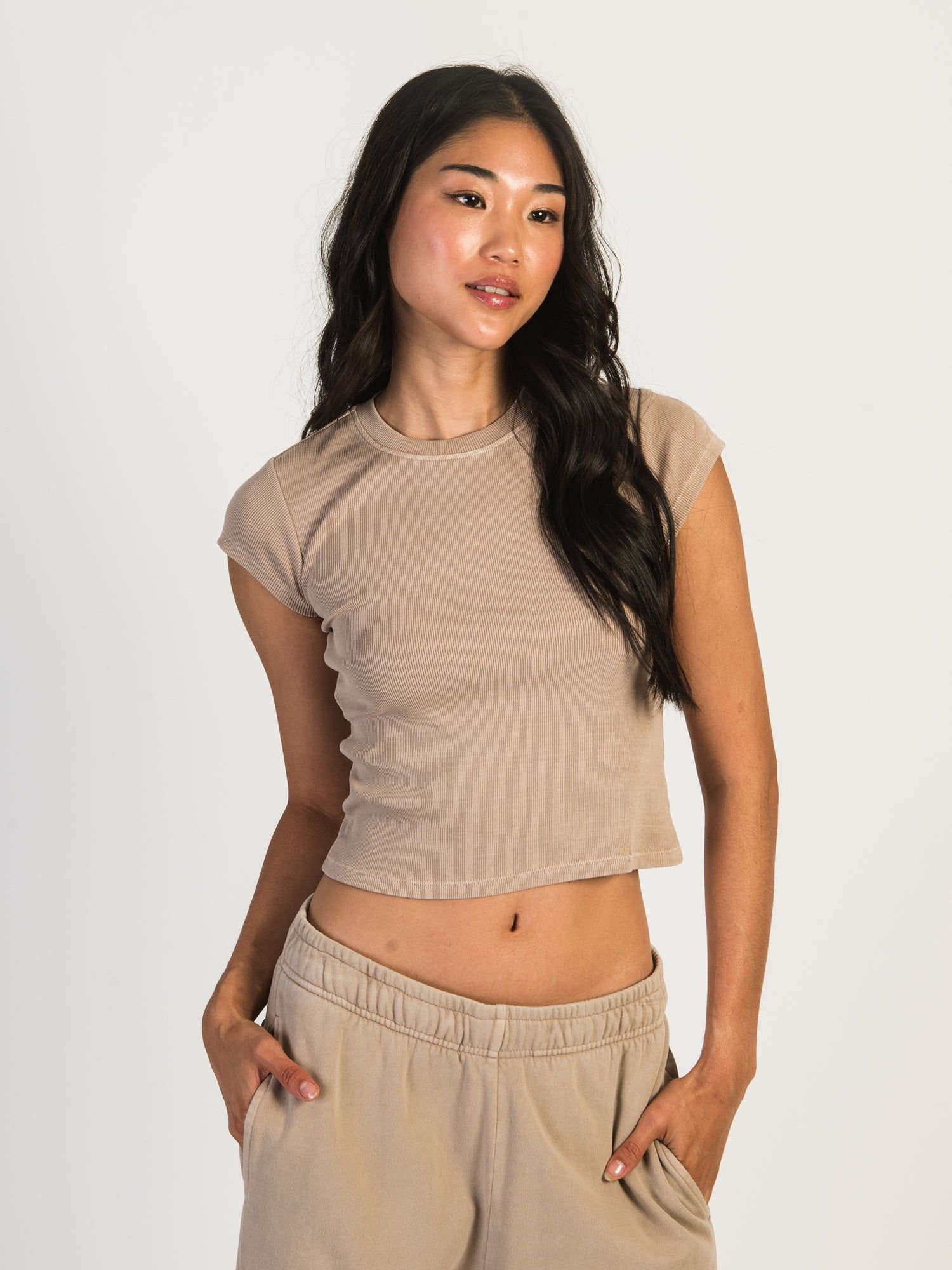 HARLOW RIBBED SHORT SLEEVE BABY TEE - MOCHA sold by Harlow product image thumbnail 2