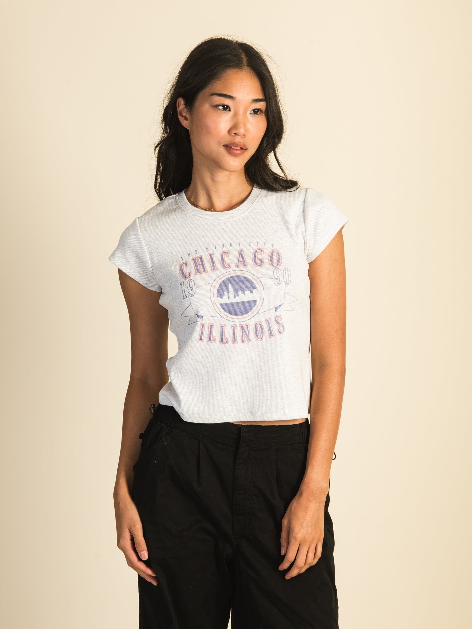 HARLOW RIBBED BABY MELANGE PRINT TEE - CLOUD sold by Harlow