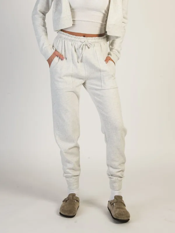 HARLOW HIGH RISE FLEECE MELANGE JOGGER - CLOUD sold by Harlow