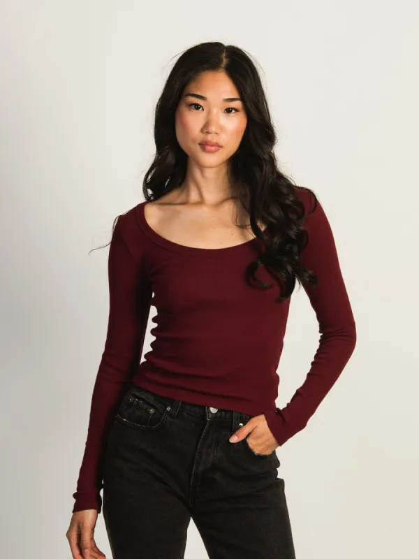 HARLOW ESSENTIAL LONG SLEEVE SCOOPNECK - BURGUNDY sold by Harlow