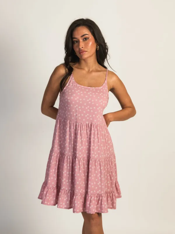 HARLOW TIERED PRINT DRESS - PINK DITSY sold by Harlow