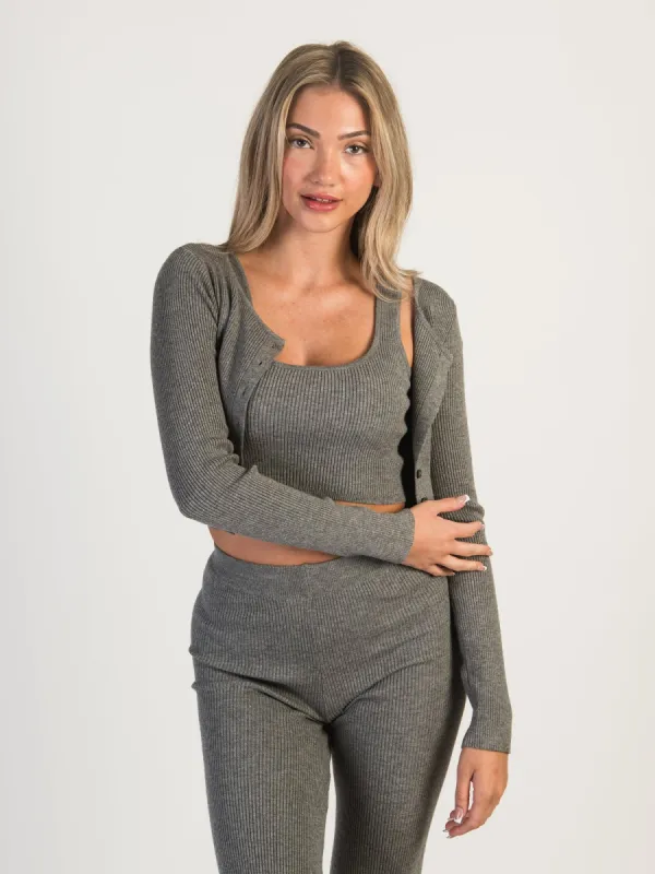 HARLOW HOLLY RIBBED CARDIGAN - CHARCOAL sold by Harlow