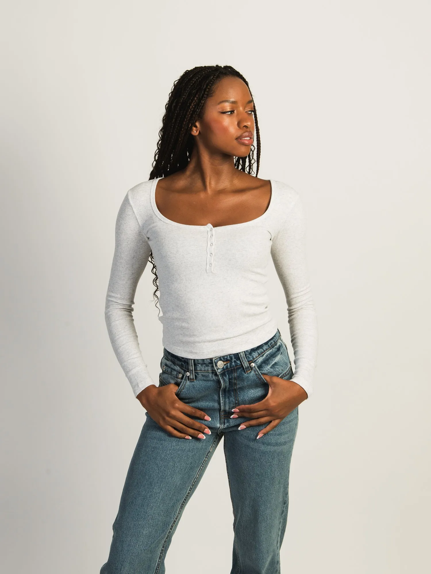 HARLOW DAPHNE LONG SLEEVE MELANGE HENLEY - CLOUD sold by Harlow