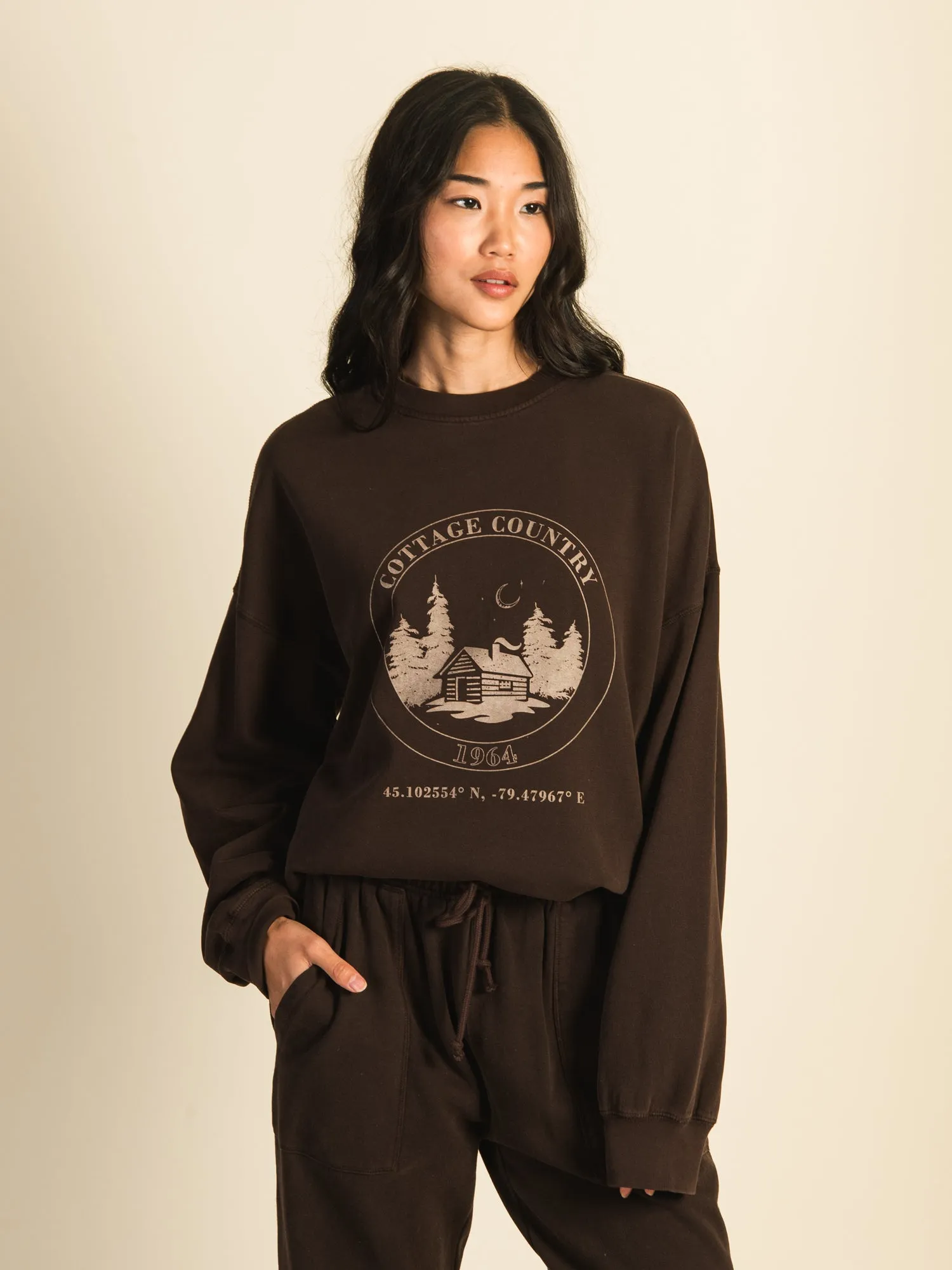 HARLOW MICHELLE VARSITY CREW SWEATSHIRT - CHOCOLATE sold by Harlow