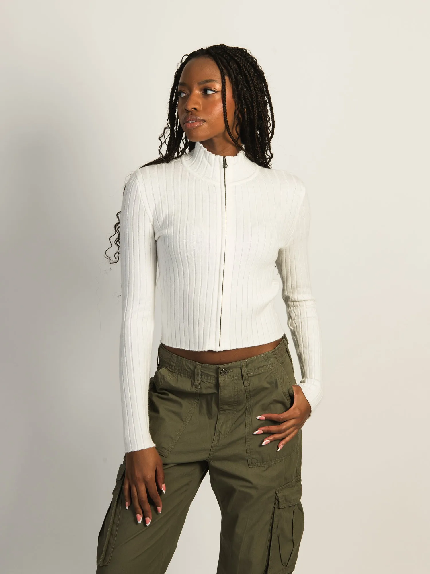 HARLOW RIBBED MOCKNECK ZIP UP - OFF WHITE sold by Harlow