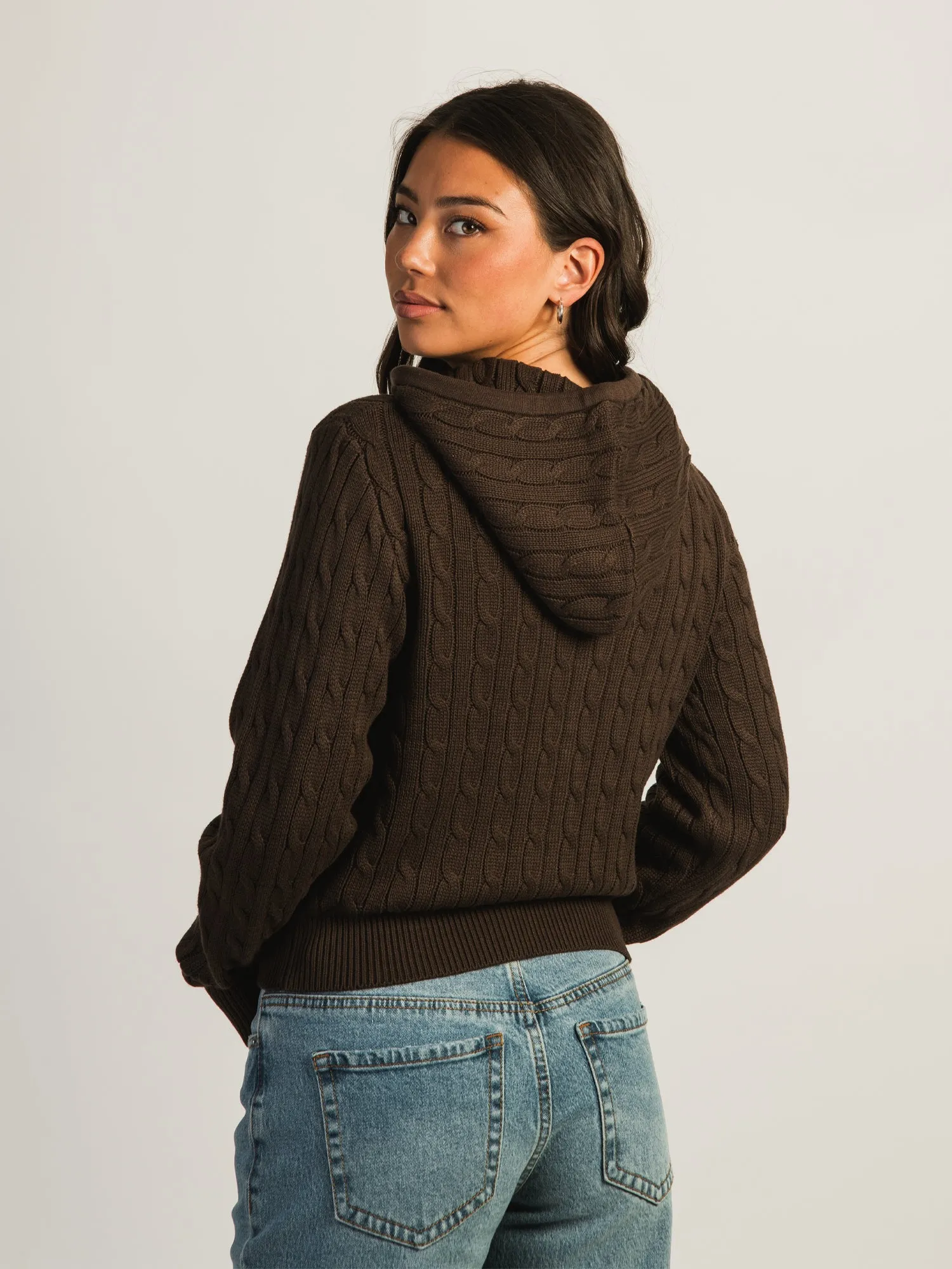 HARLOW MAUDE CABLE KNIT ZIP UP - CHOCOLATE sold by Harlow product image thumbnail 3