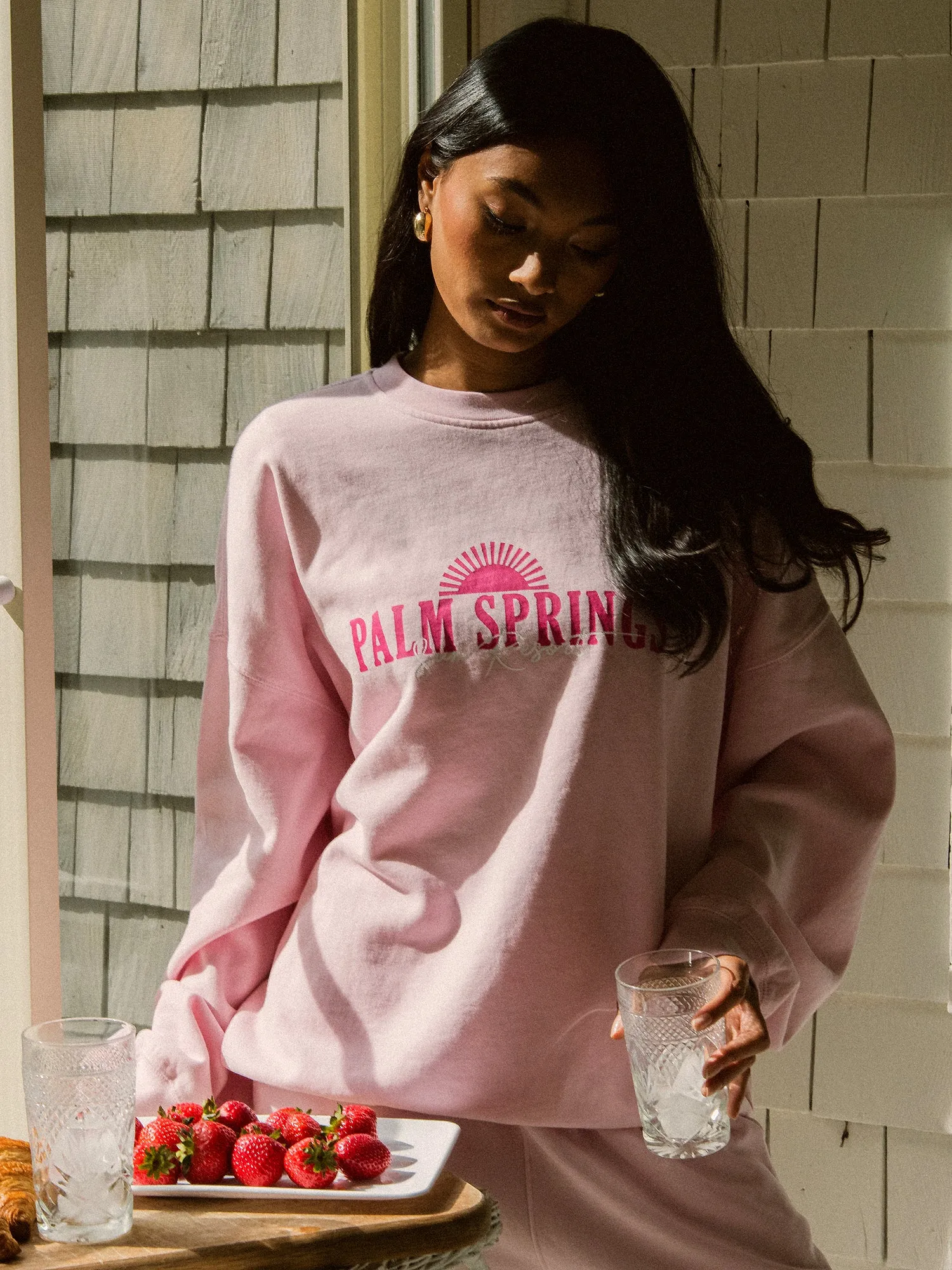 HARLOW MICHELLE PRINT CREWNECK - LIGHT PINK sold by Harlow