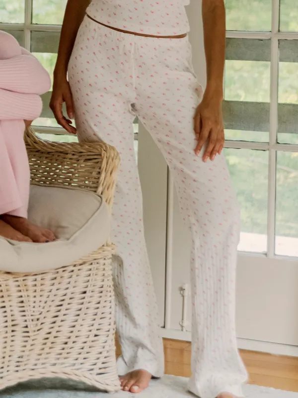 HARLOW PAYTON POINTELLE PRINT PANT - WHITE/PINK sold by Harlow