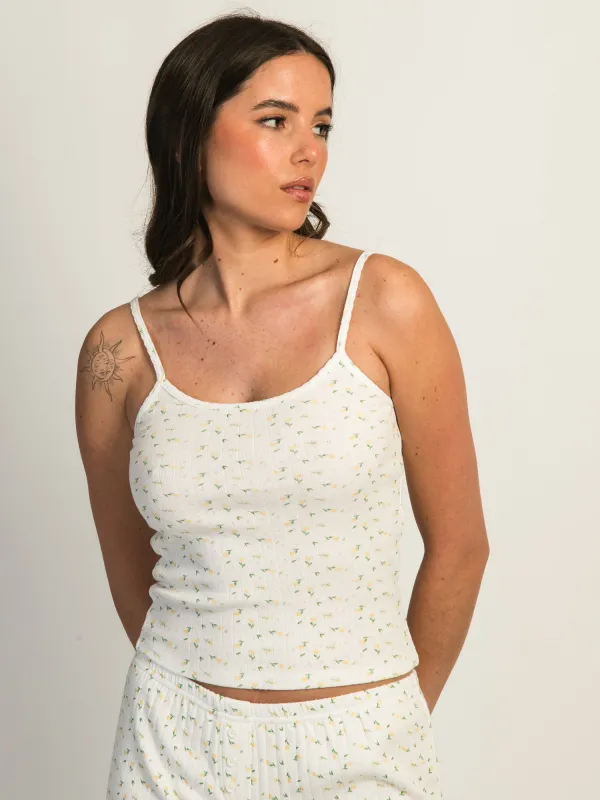 HARLOW PAYTON POINTELLE PRINT TANK TOP - WHITE/YELLOW sold by Harlow