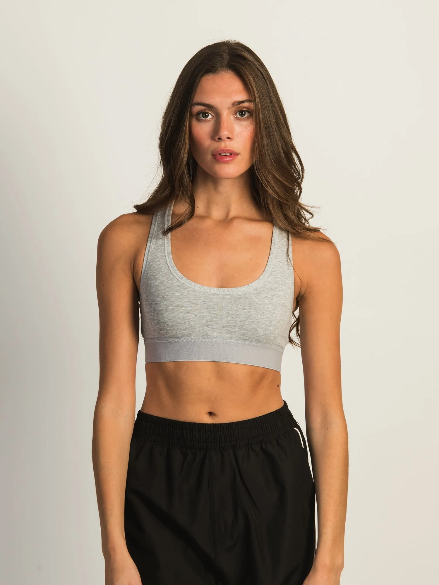 HARLOW RACERBACK MELANGE BRALETTE - HEATHER GREY sold by Harlow