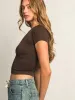 HARLOW RIBBED SEAMLESS TEE - CHOCOLATE sold by Harlow