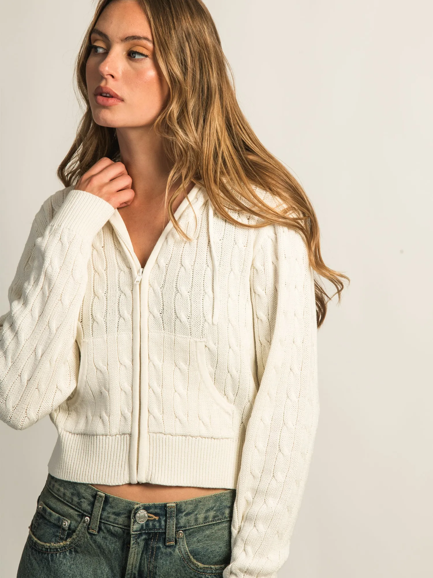 HARLOW MAUDE CABLE KNIT ZIP-UP - OFF WHITE sold by Harlow product image thumbnail 4