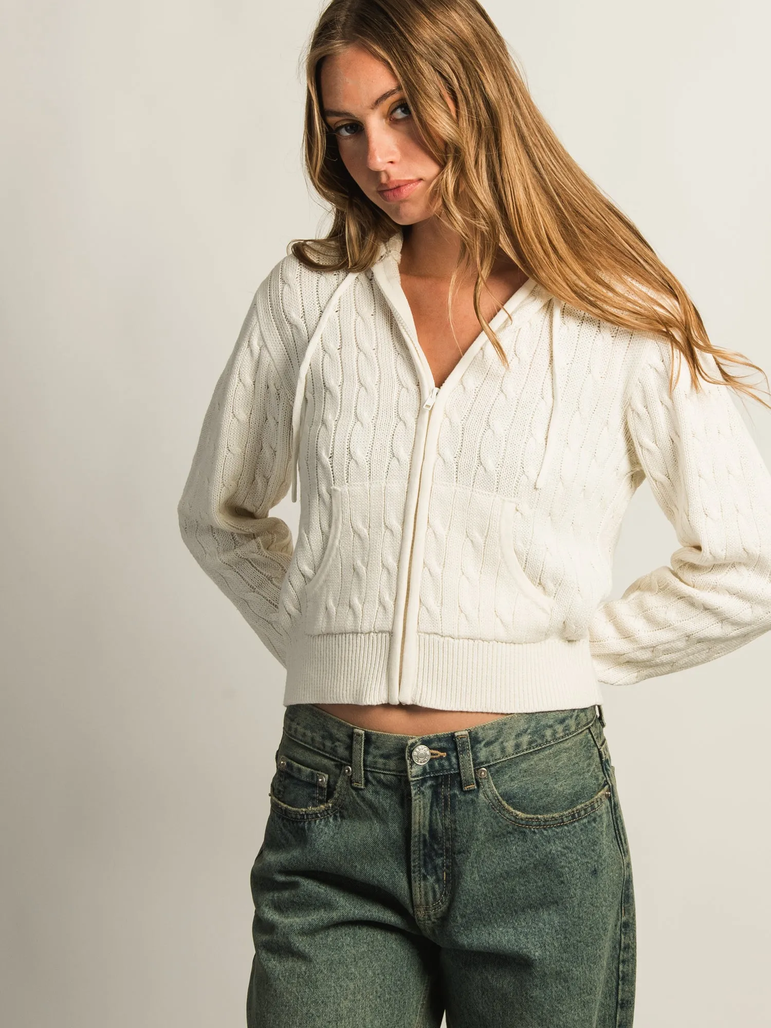 HARLOW MAUDE CABLE KNIT ZIP-UP - OFF WHITE sold by Harlow
