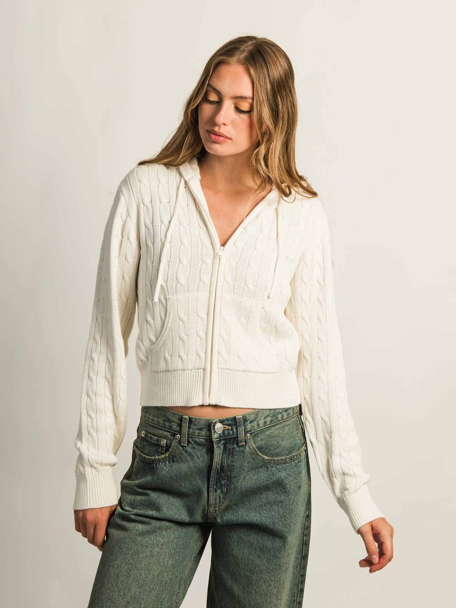 HARLOW MAUDE CABLE KNIT ZIP-UP - OFF WHITE sold by Harlow product image thumbnail 3