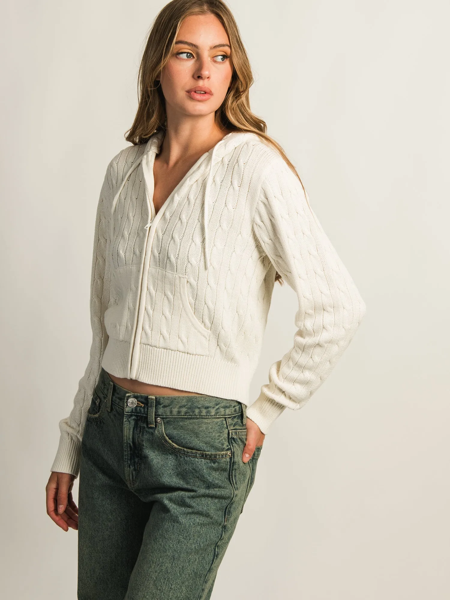 HARLOW MAUDE CABLE KNIT ZIP-UP - OFF WHITE sold by Harlow product image thumbnail 5