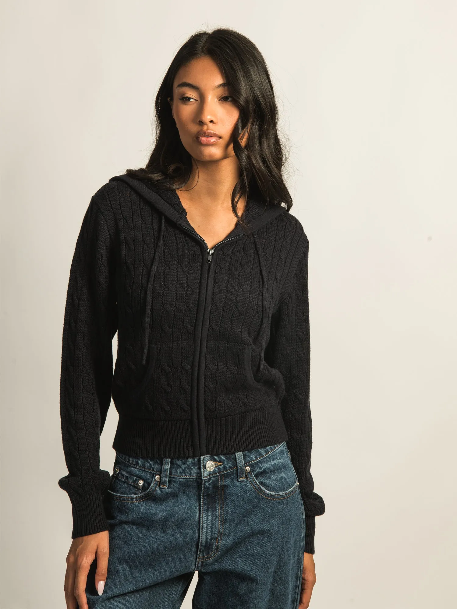HARLOW MAUDE CABLE KNIT ZIP-UP - NAVY sold by Harlow