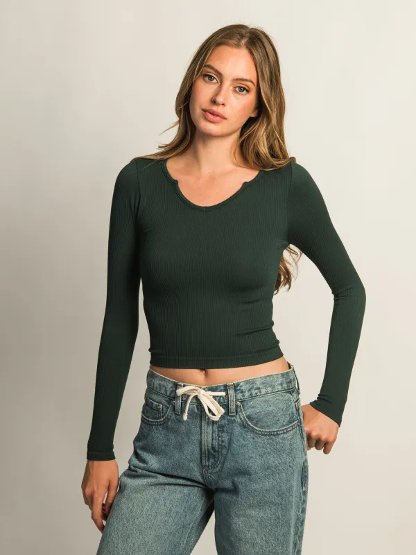 HARLOW HARPER NOTCH LONG SLEEVE TEE - FOREST sold by Harlow