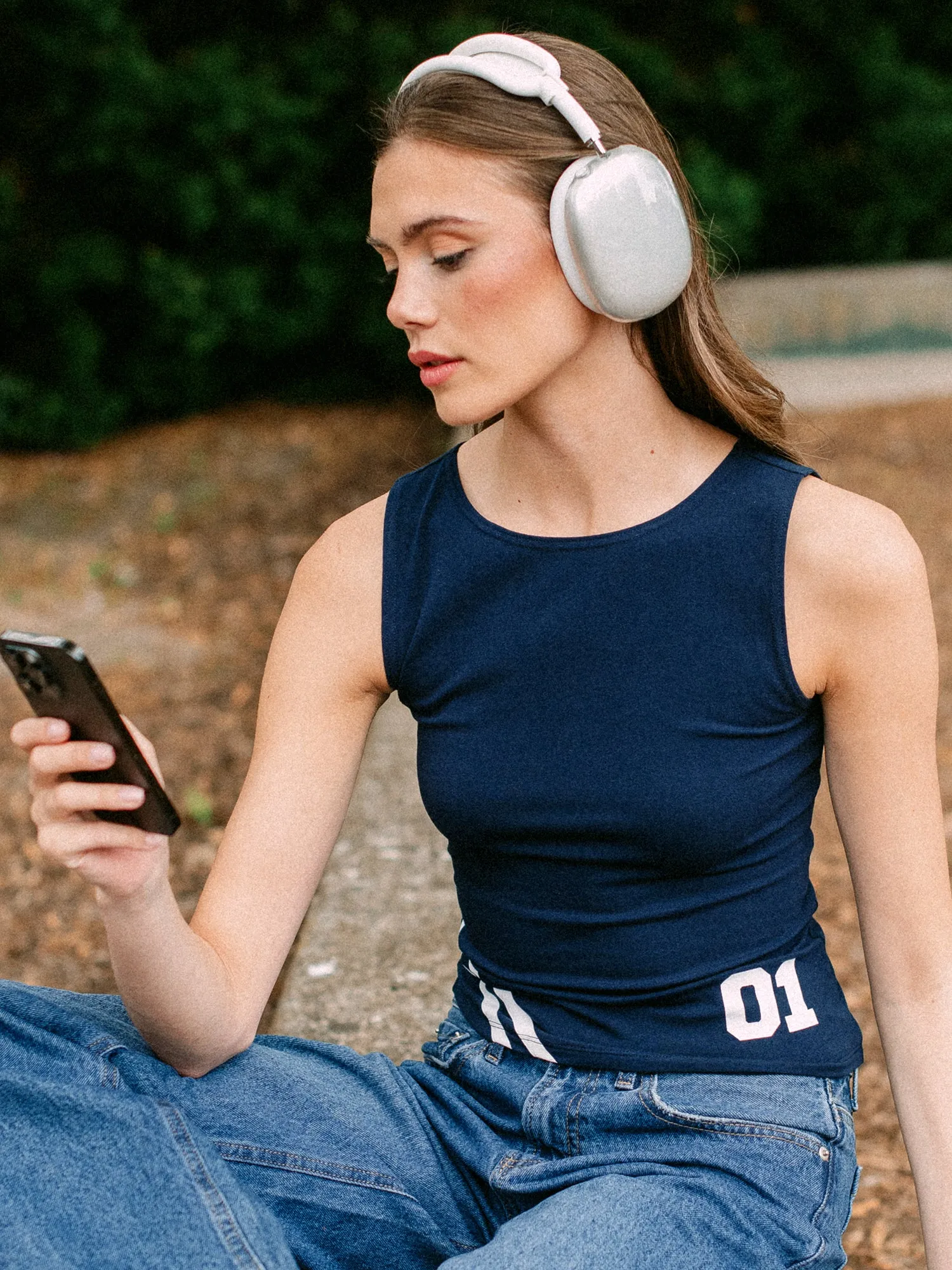 HARLOW PARIS PRINT TANK TOP - NAVY sold by Harlow