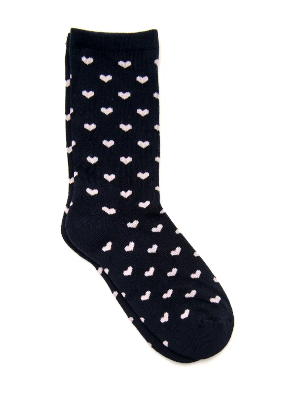 HEART PRINT SOCK - NAVY/PINK sold by Harlow