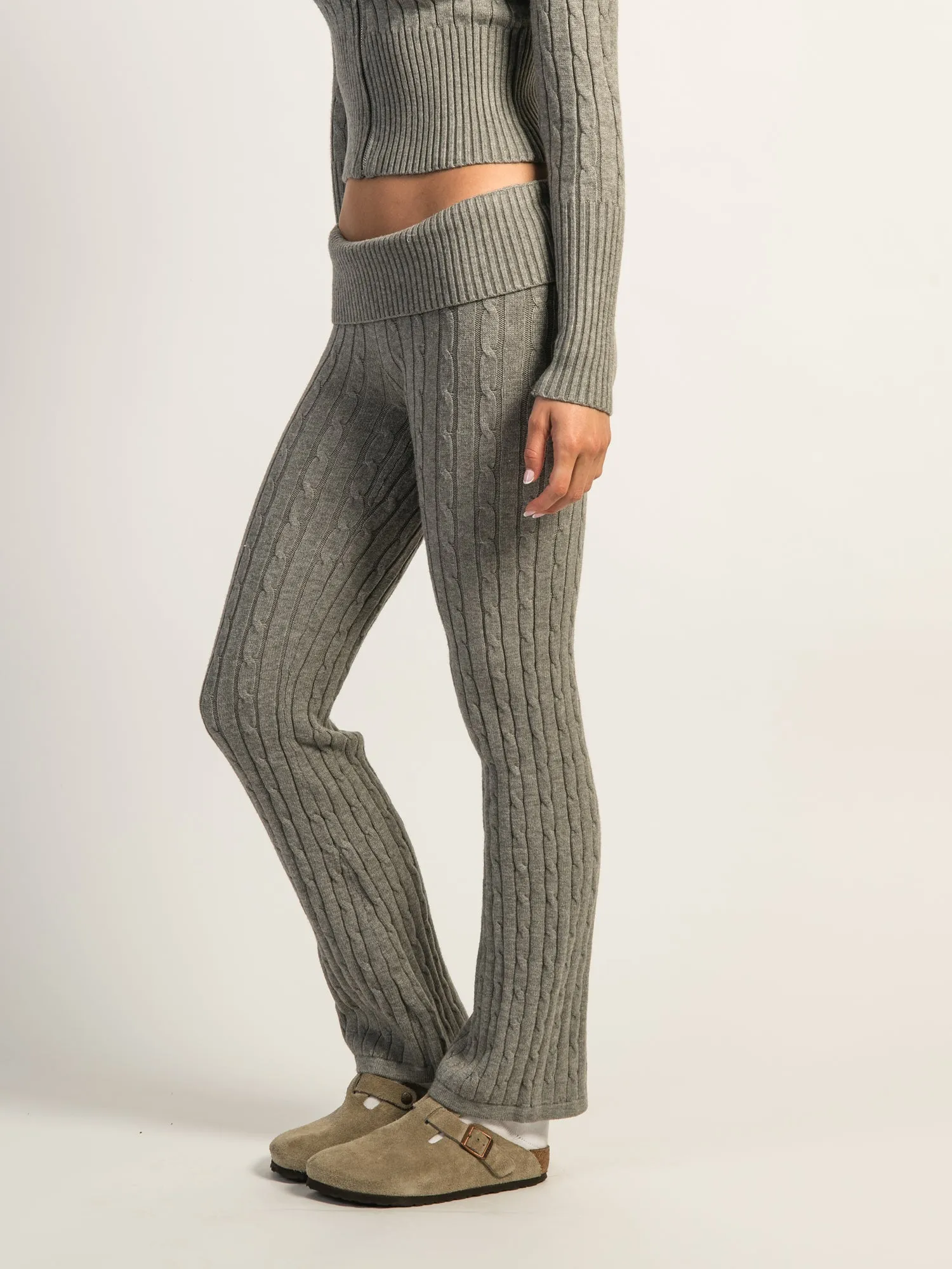 HARLOW BROOKE CABLE KNIT FLARE PANT - HEATHER GREY sold by Harlow product image thumbnail 3