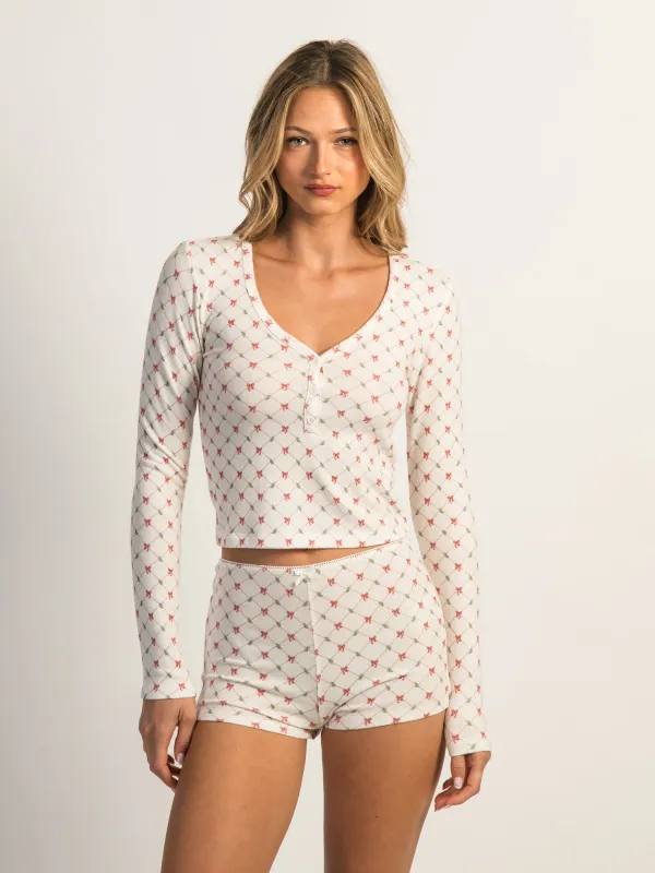 HARLOW HOLLY LONG SLEEVE DITSY HENLEY - WHITE sold by Harlow