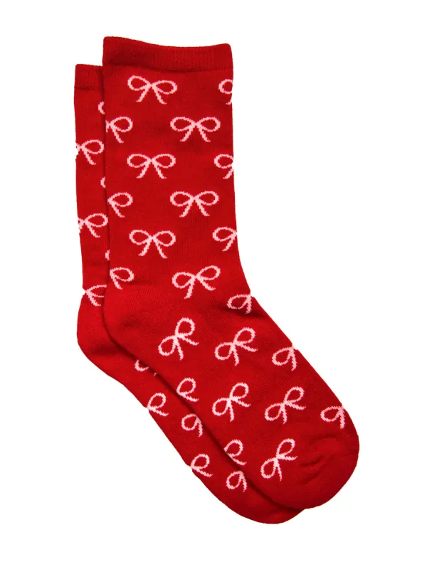 BOW PRINT SOCKS - RED sold by Harlow