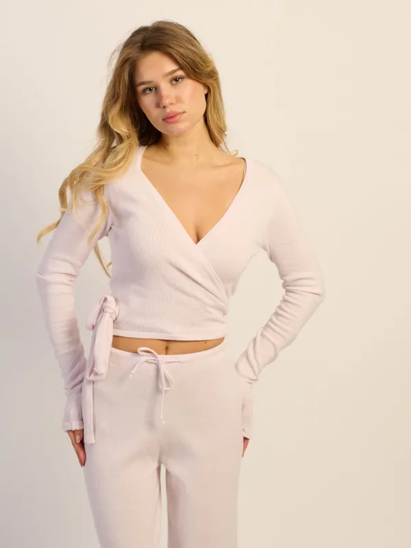 HARLOW GIA WRAP SWEATER - ROSE sold by Harlow