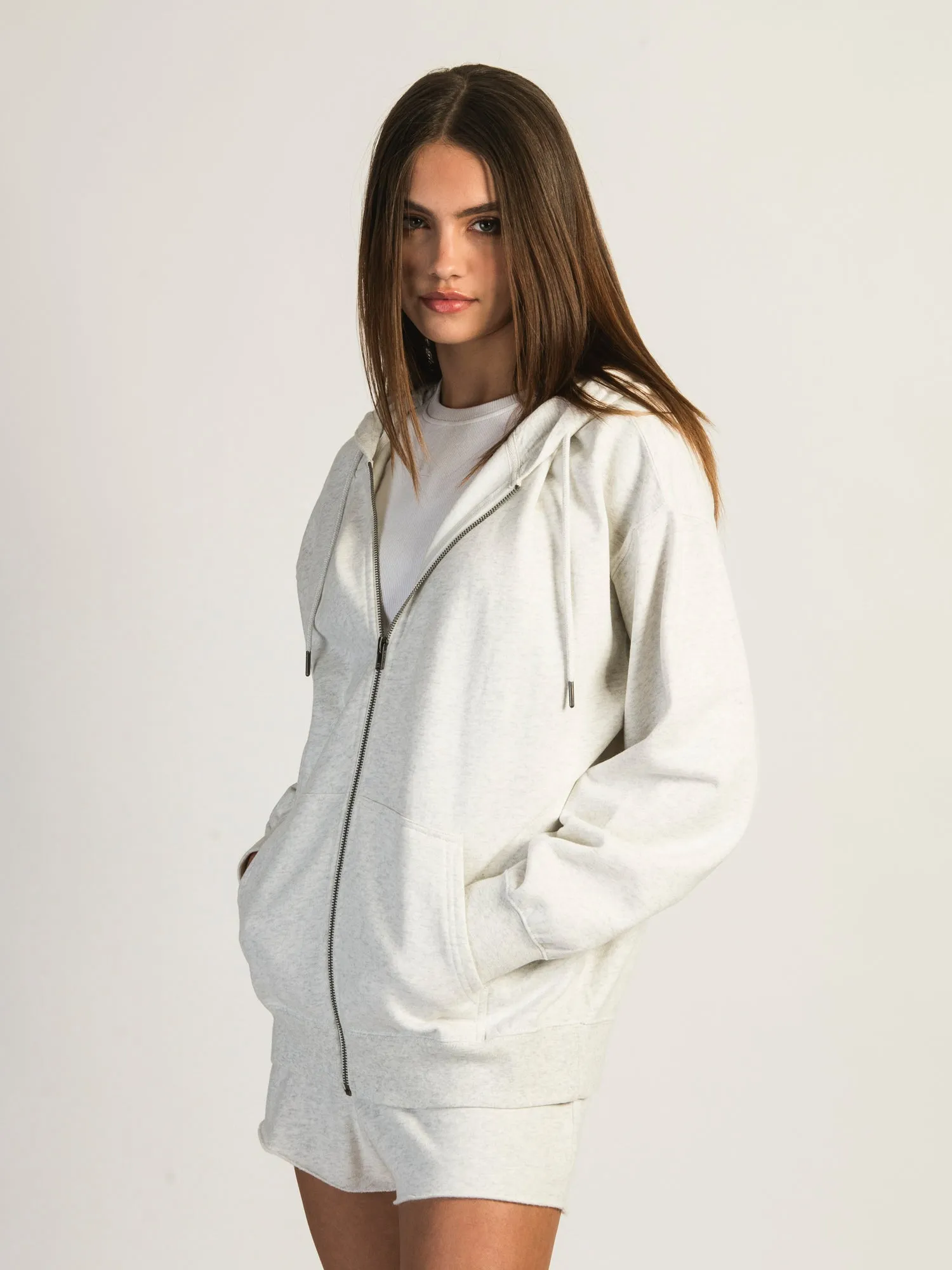 HARLOW MARIAH MELANGE ZIP HOODIE - HEATHER CLOUD WHITE sold by Harlow product image thumbnail 3