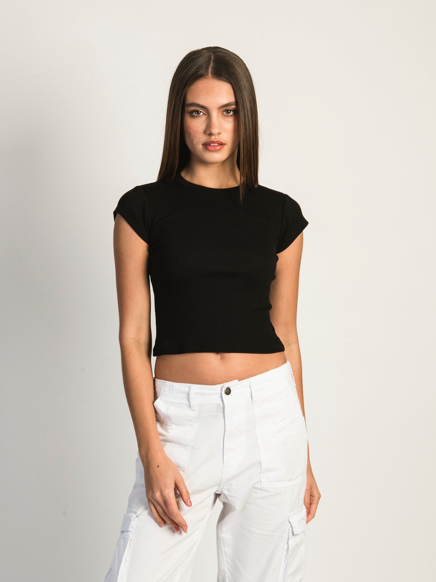 HARLOW RIBBED BABY TEE - BLACK sold by Harlow