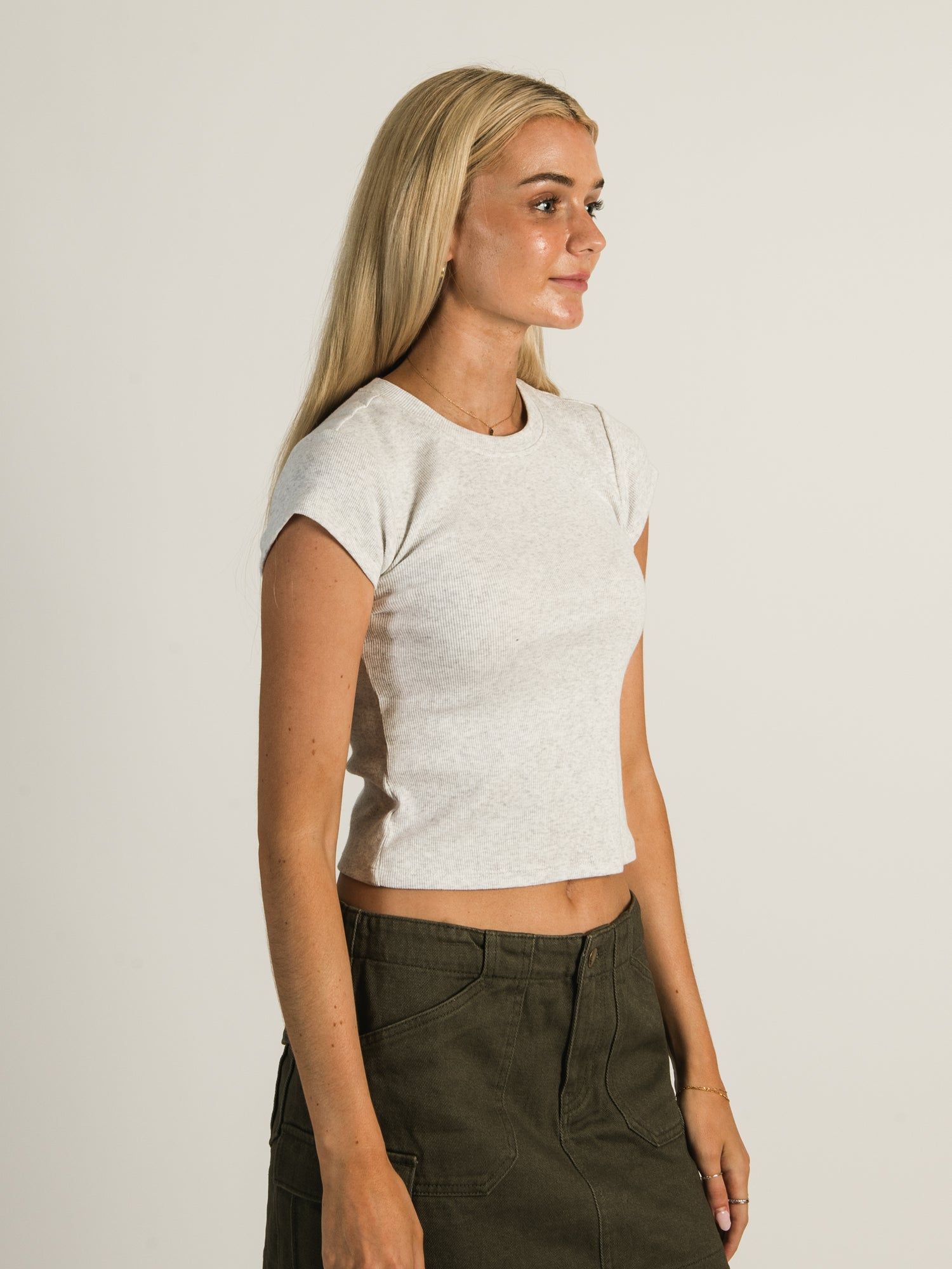 HARLOW RIBBED MELANGE SHORT SLEEVE BABY TEE - CLOUD sold by Harlow product image thumbnail 2