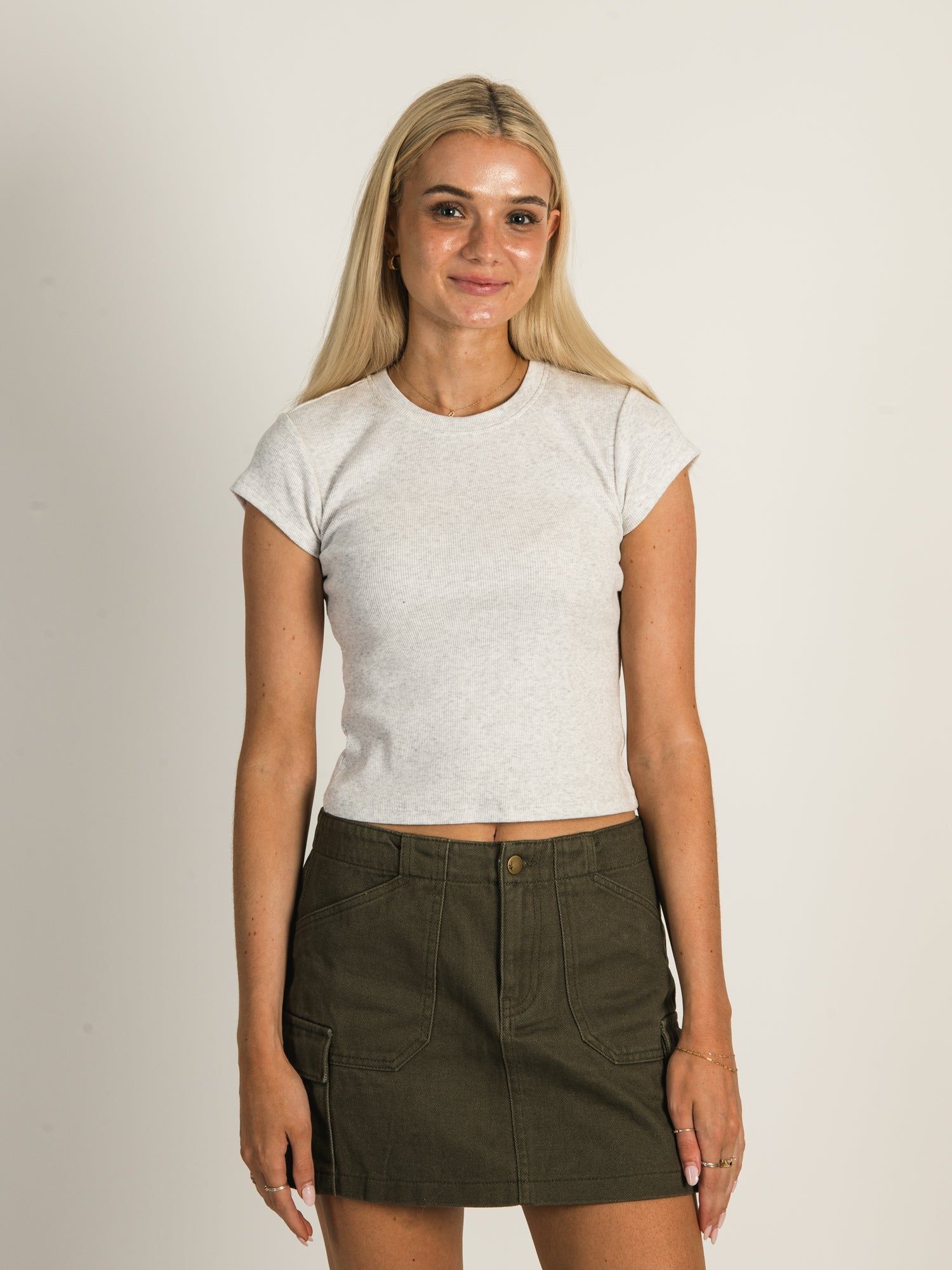 HARLOW RIBBED MELANGE SHORT SLEEVE BABY TEE - CLOUD sold by Harlow