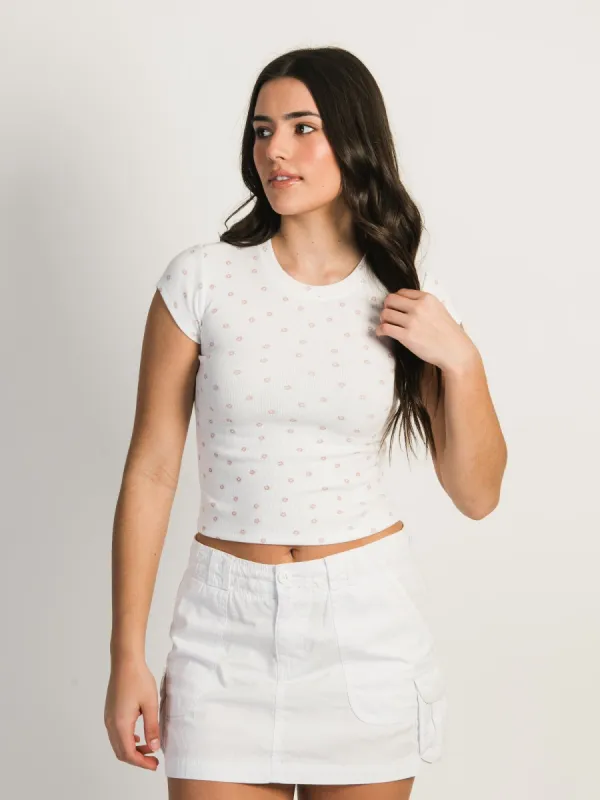 HARLOW DITSY RIBBED BABY TEE - BABY PINK sold by Harlow