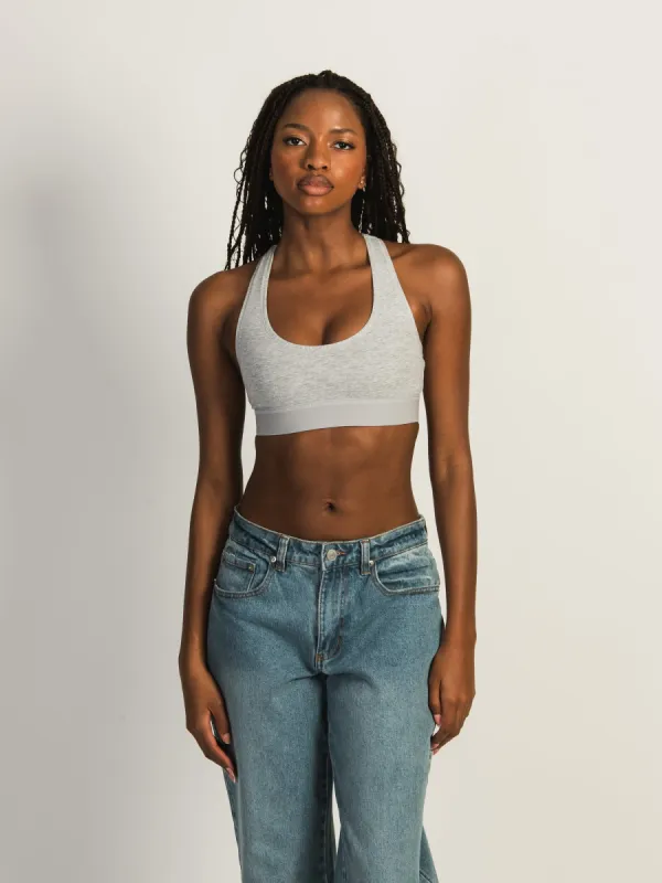 HARLOW RACERBACK MELANGE BRALETTE - HEATHER GREY sold by Harlow