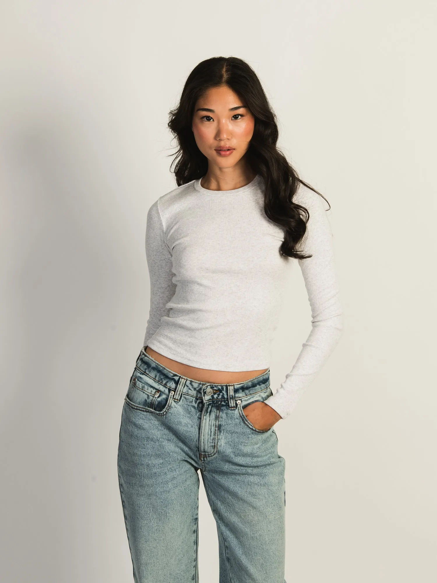 HARLOW ESSENTIAL LONG SLEEVE MELANGE CREWNECK - CLOUD sold by Harlow