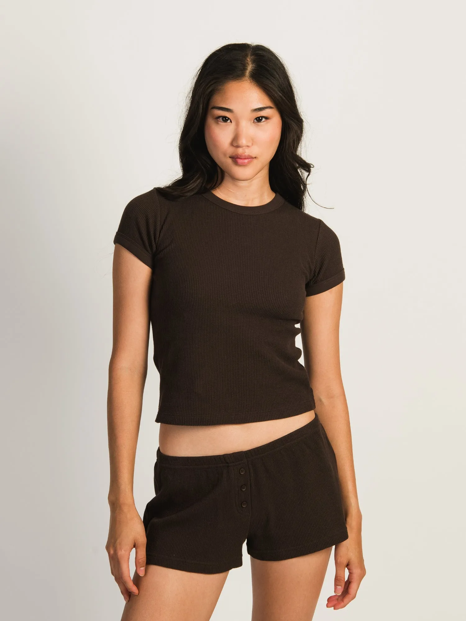 HARLOW ALLIE WAFFLE TEE - CHOCOLATE sold by Harlow