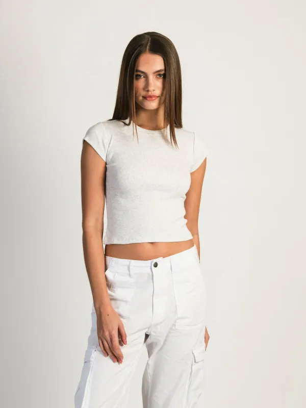 HARLOW RIBBED BABY MELANGE TEE - HEATHER CLOUD WHITE sold by Harlow