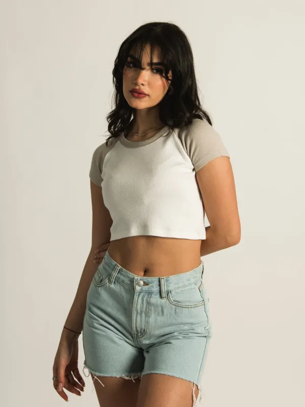 HARLOW COLOURBLOCK SOLID RAGLAN TEE sold by Harlow