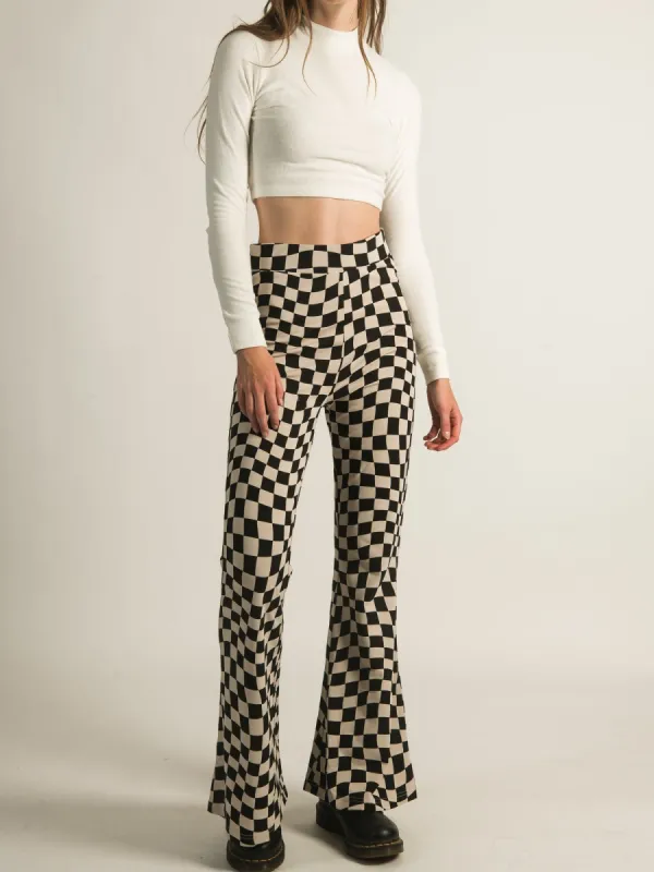 HARLOW HIGH RISE FLARE CHECK PANTS sold by Harlow