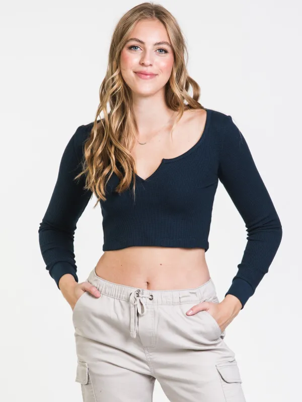 HARLOW KYLIE LONG SLEEVE NOTCH TEE sold by Harlow